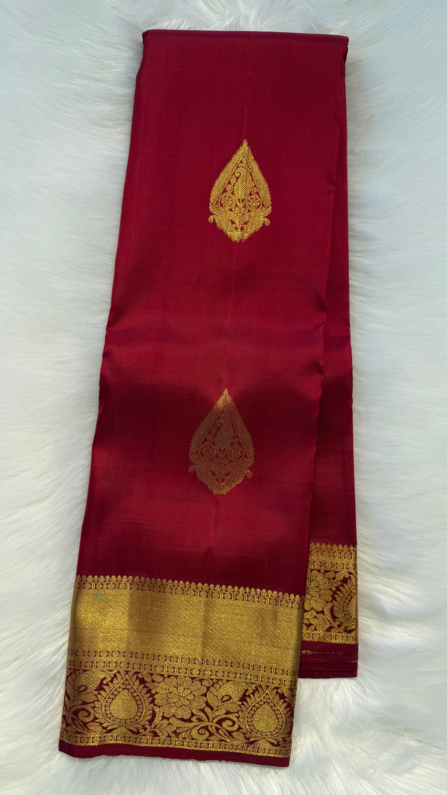DEEP RED GOLD ZARI HANDLOOM KANCHIPURAM SILK SAREE (KSS363)