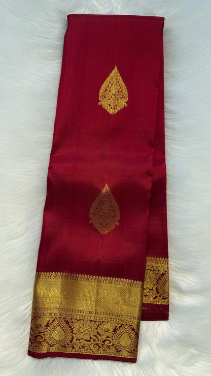 DEEP RED GOLD ZARI HANDLOOM KANCHIPURAM SILK SAREE (KSS363)