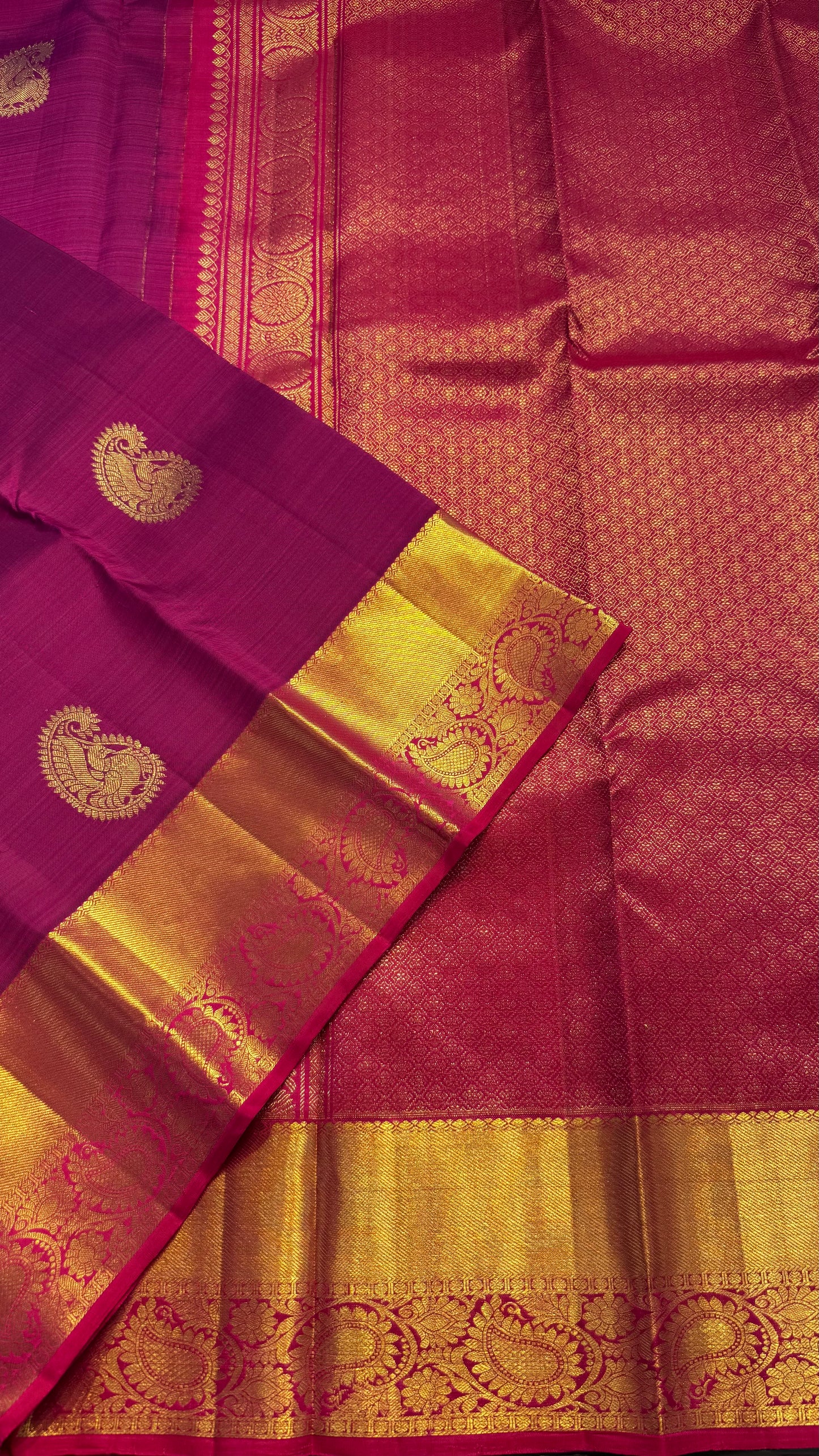 BERRY WITH CONTRAST PINK KANCHIPURAM HANDLOOM SILK SAREE (KSS371)