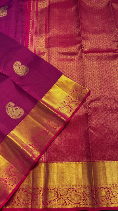 BERRY WITH CONTRAST PINK KANCHIPURAM HANDLOOM SILK SAREE (KSS371)