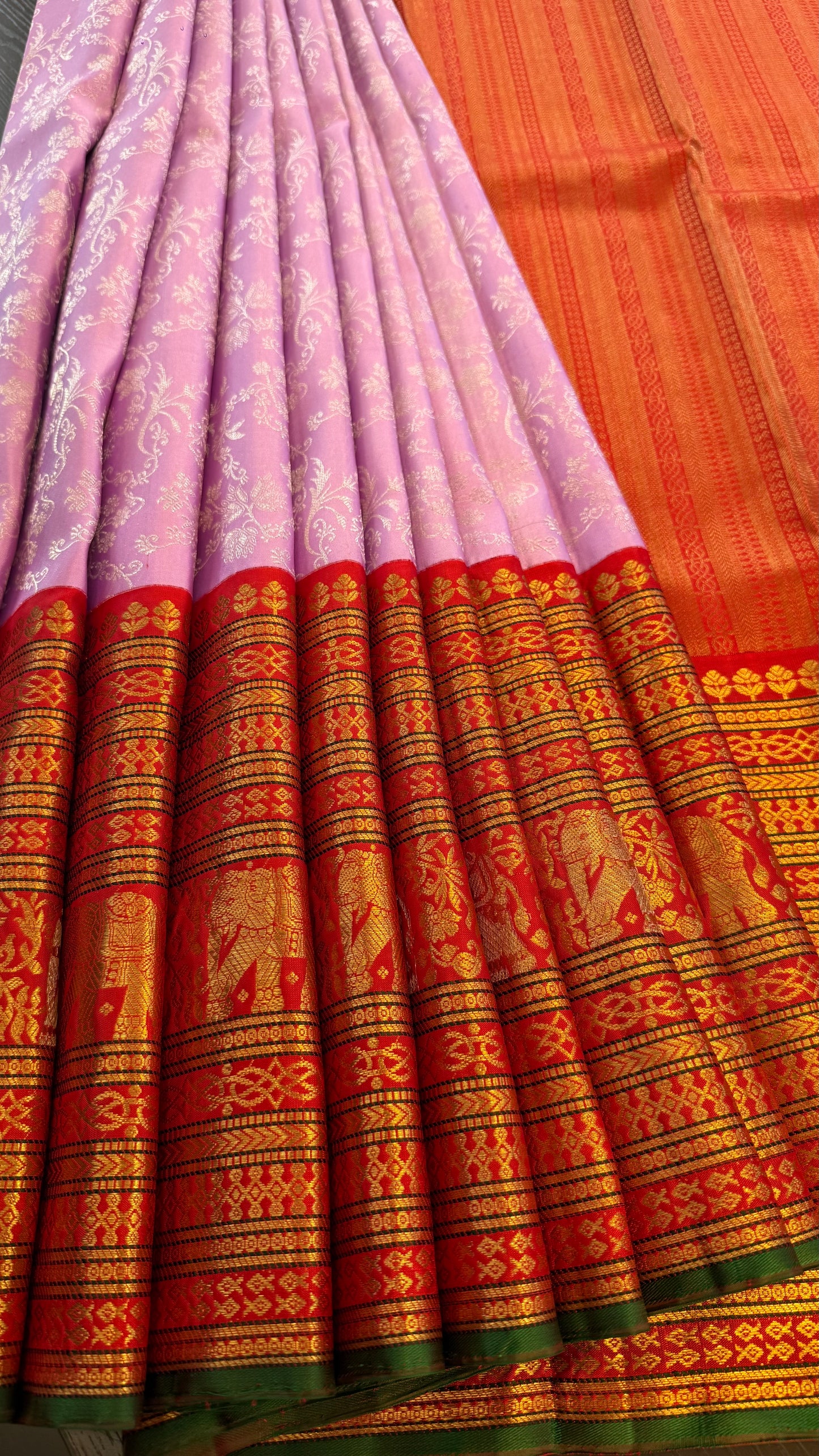 BRIDAL PASTEL LILAC PURPLE GOLD & SILVER ZARI HANDLOOM KANICHIPURAM SILK SAREE (KSS97)
