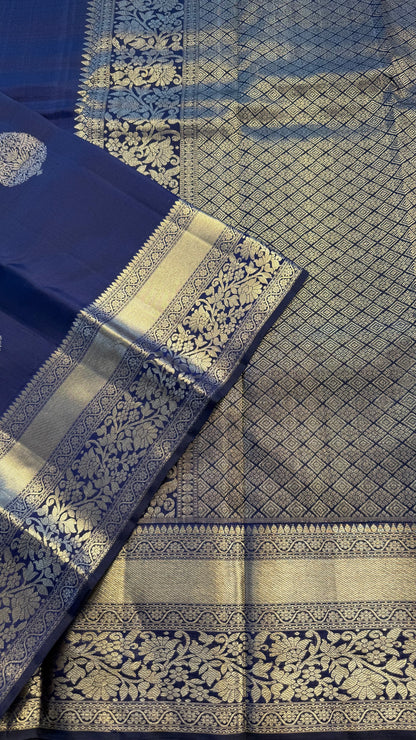 NAVY BLUE GOLD ZARI HANDLOOM KANCHIPURAM SILK SAREE (KSS347)