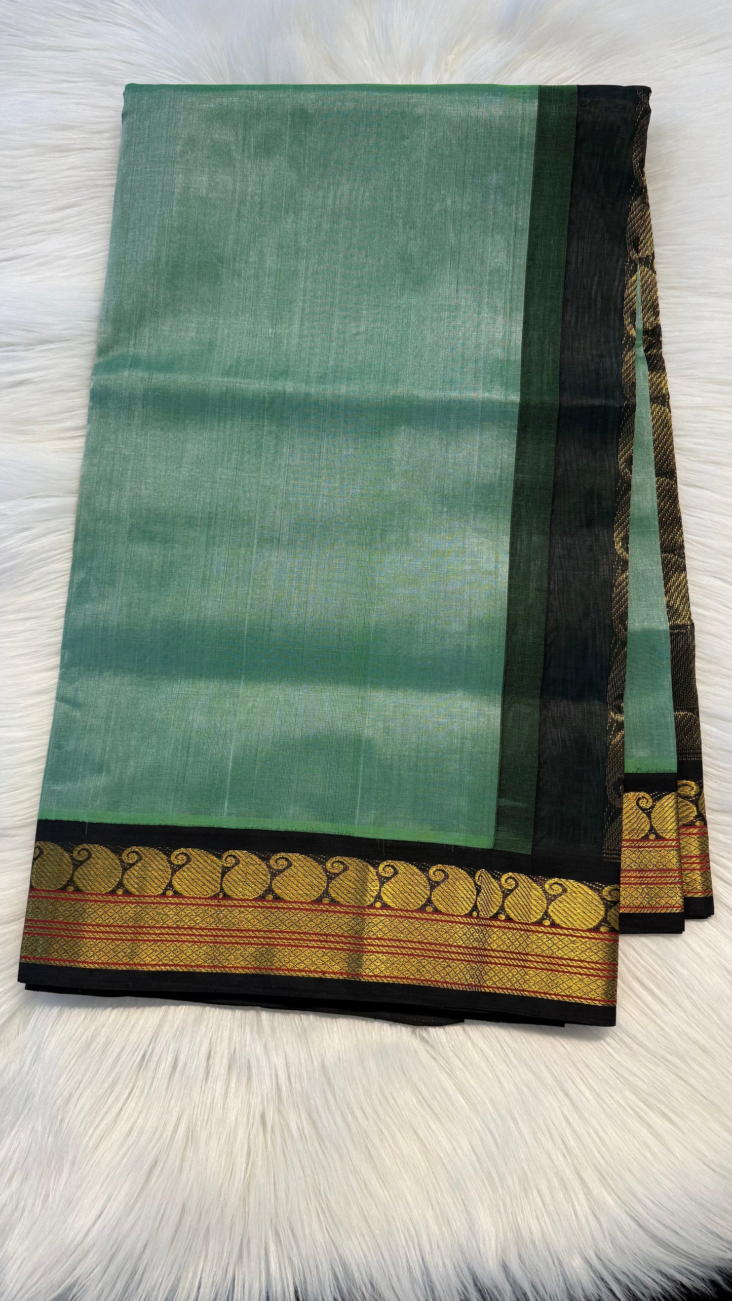 SAGE GREEN WITH CONTRAST BLACK KANCHIPURAM SILK COTTON (KSC19)