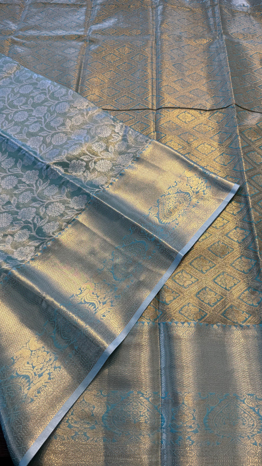 BLUE SEMI SILK KANICHIPURAM SILK SAREE (SSKS32)