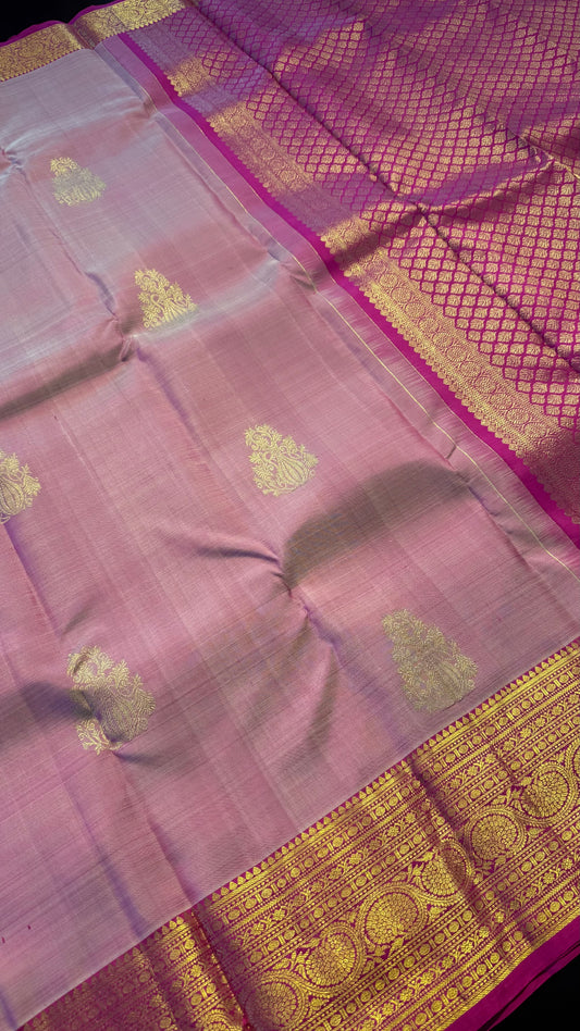 DUAL TONE PINK AND HOT PINK GOLD ZARI HANDLOOM KANCHIPURAM SILK SAREE (KSS404)