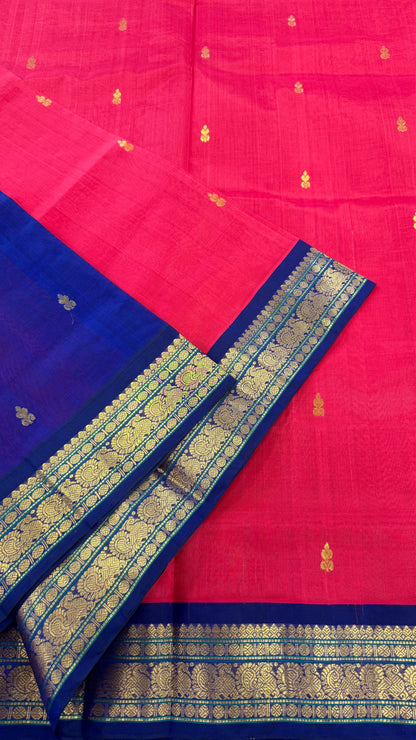 RED WITH CONTRAST PURPLE HANDLOOM KANCHIPURAM SILK COTTON (KSC15)