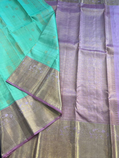 GRANNY SMITH APPLE GREEN KANCHIPURAM HANDLOOM SILK SAREE