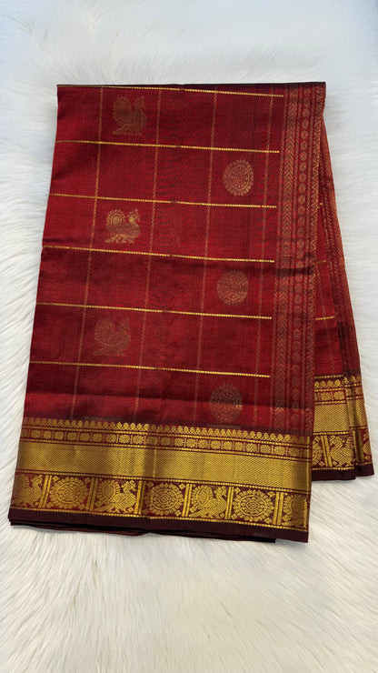 MAROON KATTAM HANDLOOM KANCHIPURAM SILK COTTON (KSC88)
