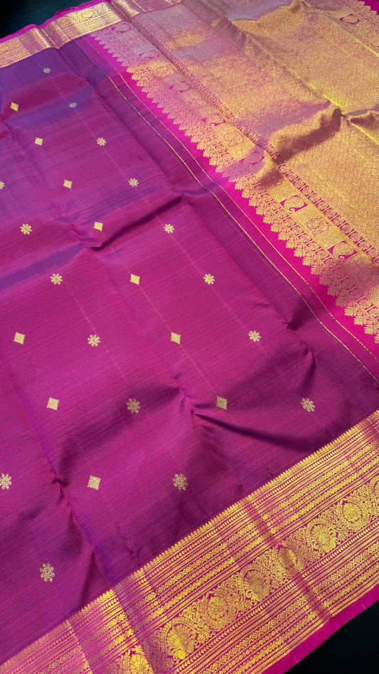 ROYAL MAGENTA CONTRAST PINK KANCHIPURAM HANDLOOM SILK SAREE (KSS398)