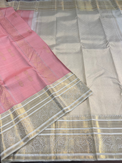 LIGHT SALMON PINK PURE KANCHIPURAM HANDLOOM SILK SAREE