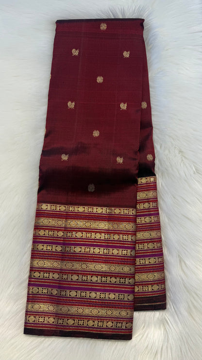 WINE RED PURE KANICHIPURAM HANDLOOM SILK SAREE (KSS130)