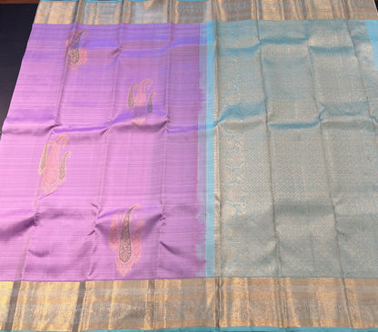 PASTEL LAVENDER PURPLE KANCHIPURAM HANDLOOM SILK SAREE