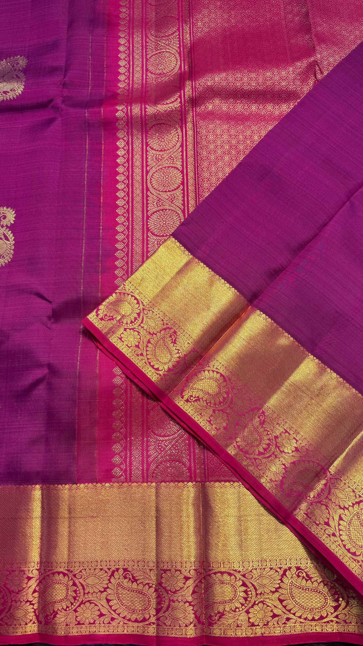 BERRY WITH CONTRAST PINK KANCHIPURAM HANDLOOM SILK SAREE (KSS371)