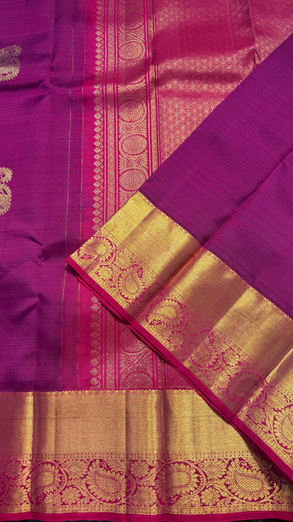 BERRY WITH CONTRAST PINK KANCHIPURAM HANDLOOM SILK SAREE (KSS371)