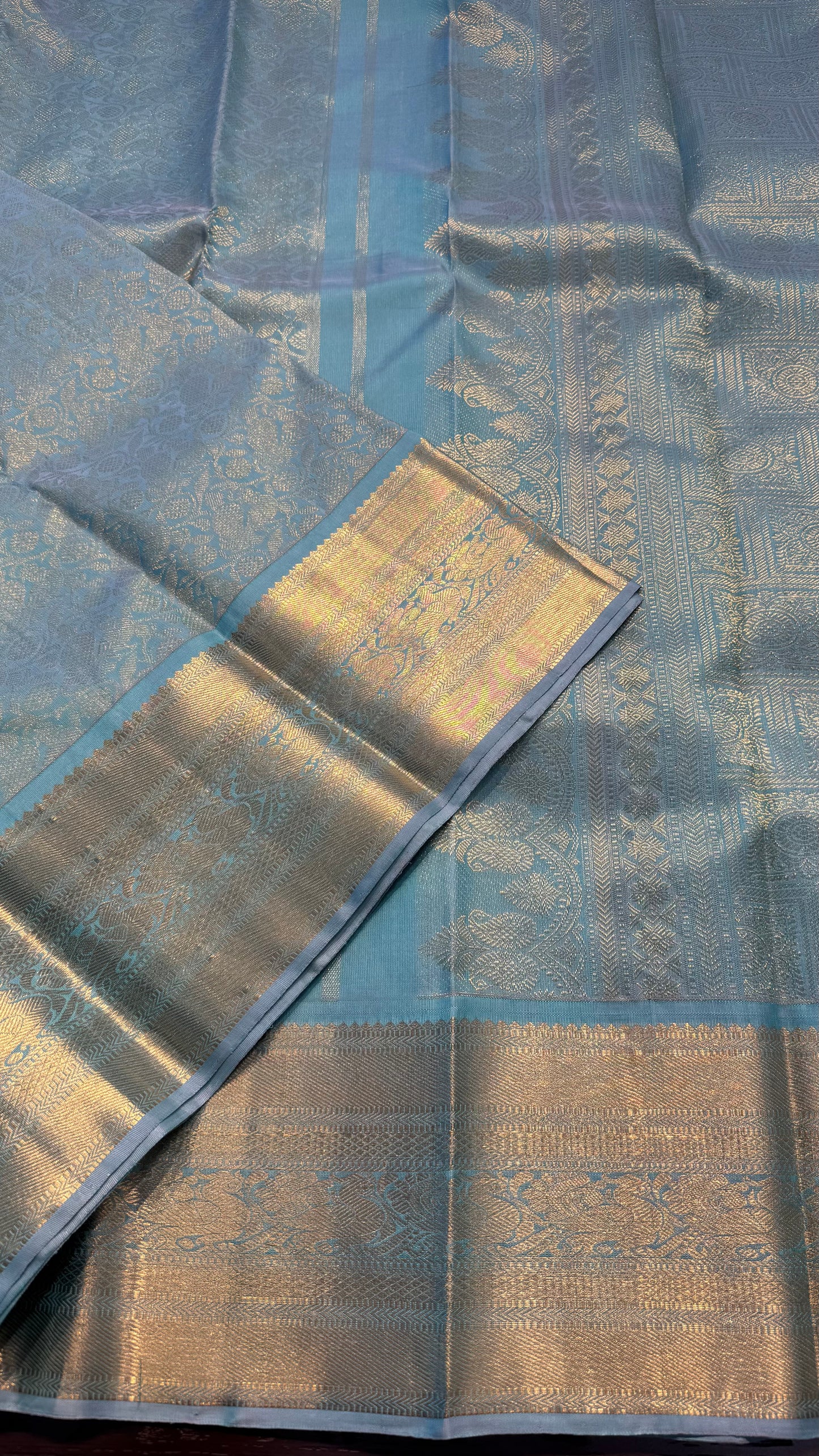 MINT GREEN  FULL GOLD ZARI PURE HANDLOOM KANCHIPURAM SILK SAREE (KSS 505)
