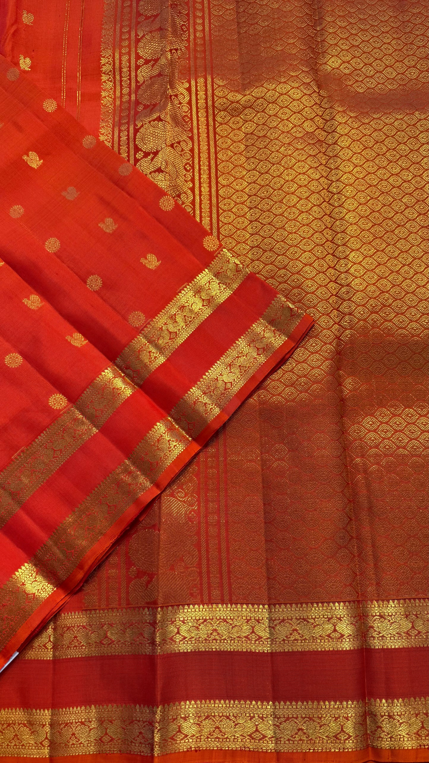 ORANGE GOLD ZARI HANDLOOM KANCHIPURAM SILK SAREE (KSS432)