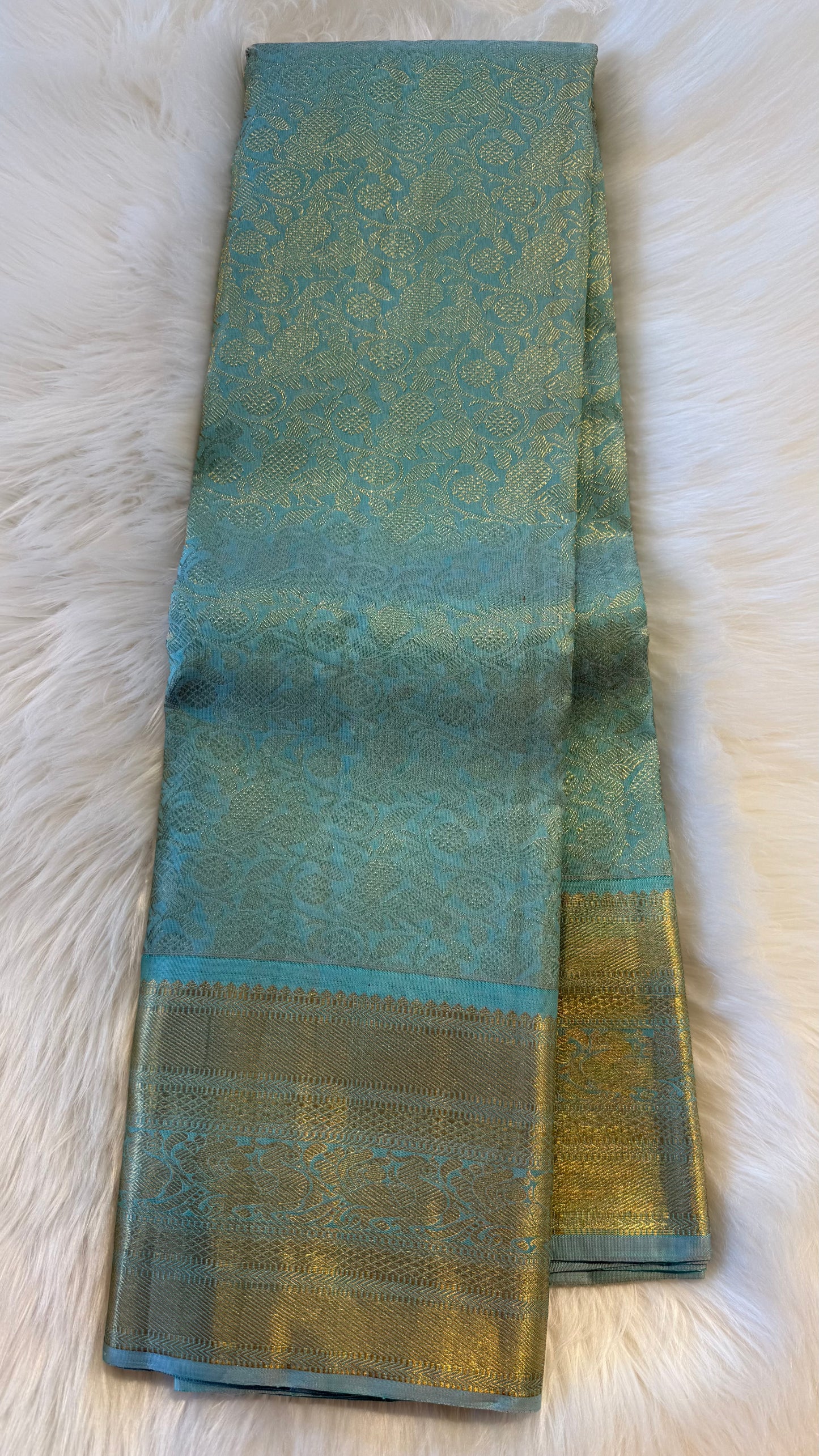 MINT GREEN  FULL GOLD ZARI PURE HANDLOOM KANCHIPURAM SILK SAREE (KSS 505)