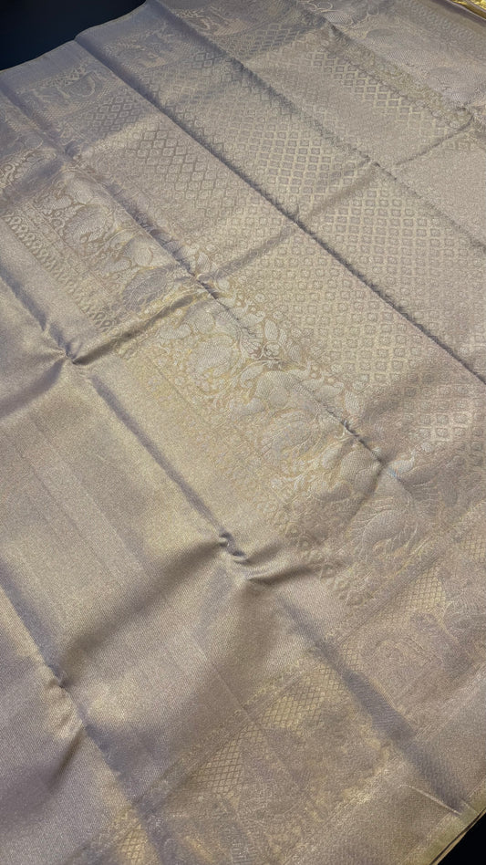 PALE GOLD FULL ZARI HANDLOOM KANCHIPURAM SILK SAREE (KSS441)