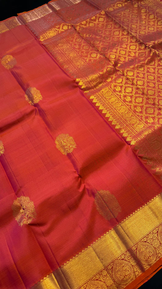 DUAL TONE KANAKAMBARAM ORANGE HANDLOOM KANICHIPURAM SILK SAREE (KSS320)