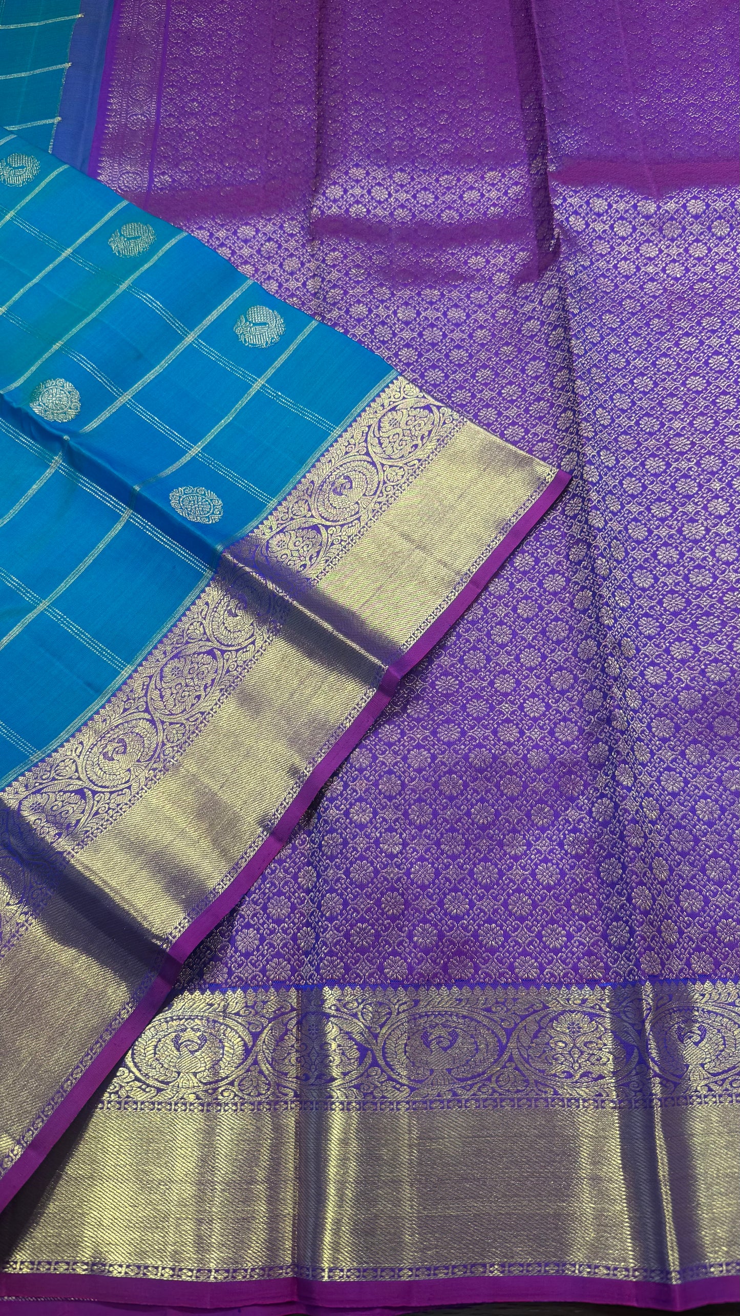 PEACOCK BLUE PURE KANCHIPURAM HANDLOOM SILK SAREE(KSS 584)