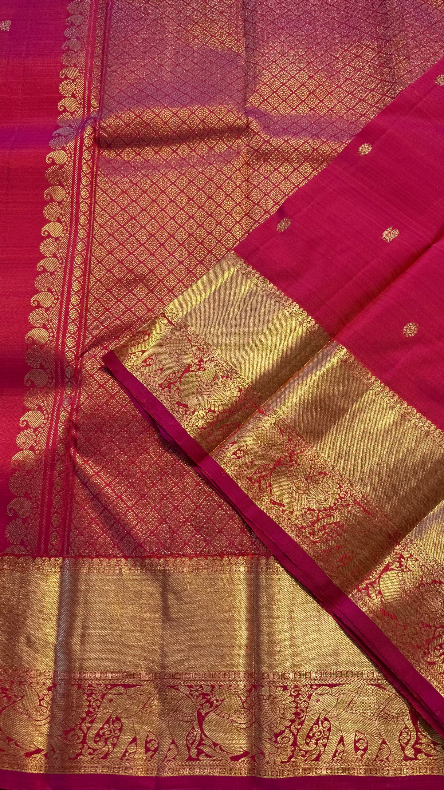 DUAL TONE PINK GOLD ZARI HANDLOOM KANCHIPURAM SILK SAREE (KSS368)