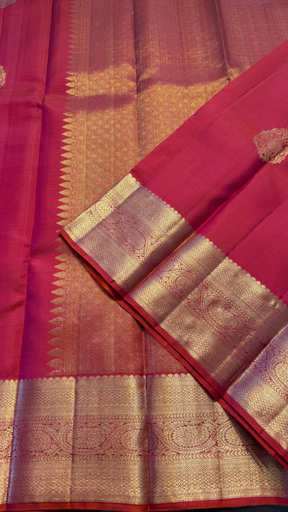 DUAL TONE KANAKAMBARAM ORANGE HANDLOOM KANCHIPURAM SILK SAREE (KSS395)