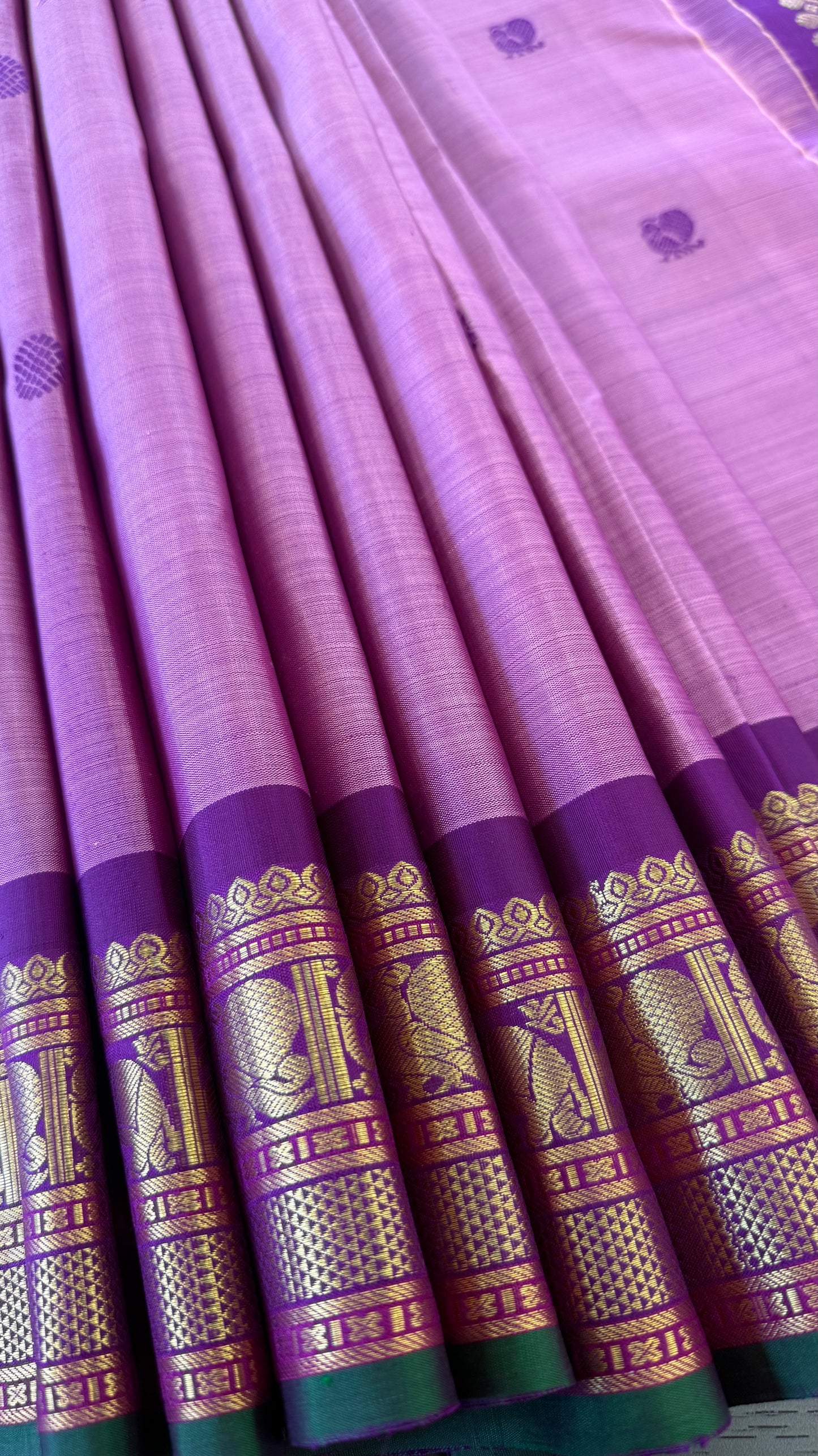 PINK WITH CONTRAST PURPLE GOLD ZARI HANDLOOM KANICHIPURAM SILK SAREE (KSS150)