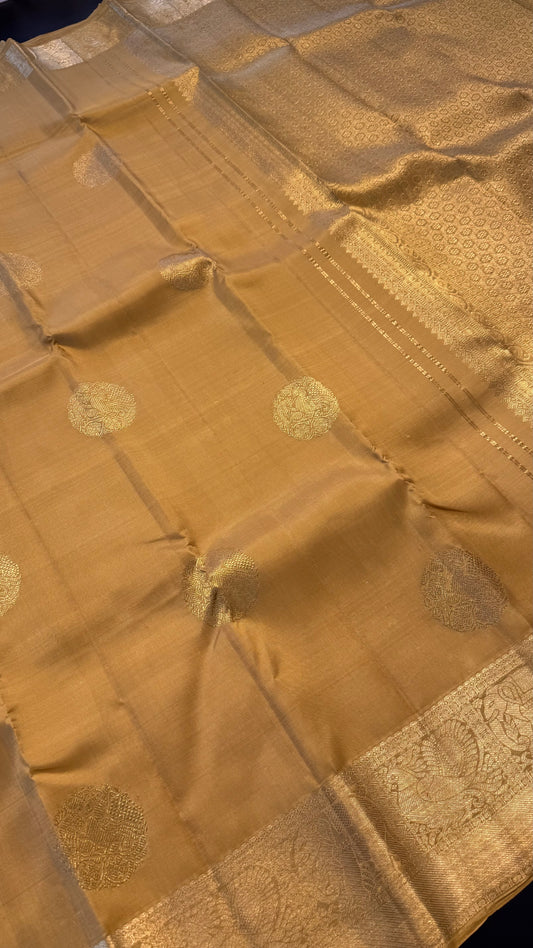 MUSTARD YELLOW HANDLOOM KANICHIPURAM SILK SAREE (KSS331)
