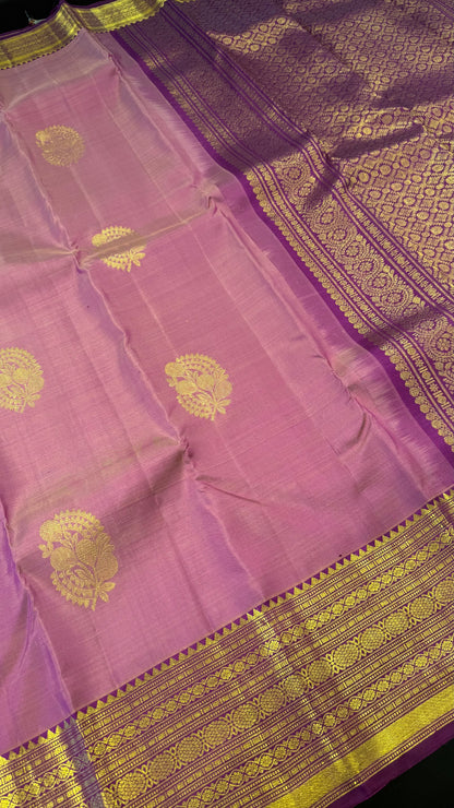 DUAL TONE LILAC WITH CONTRAST PURPLE KANCHIPURAM HANDLOOM SILK SAREE (KSS377)