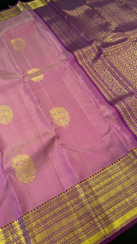 DUAL TONE LILAC WITH CONTRAST PURPLE KANCHIPURAM HANDLOOM SILK SAREE (KSS377)
