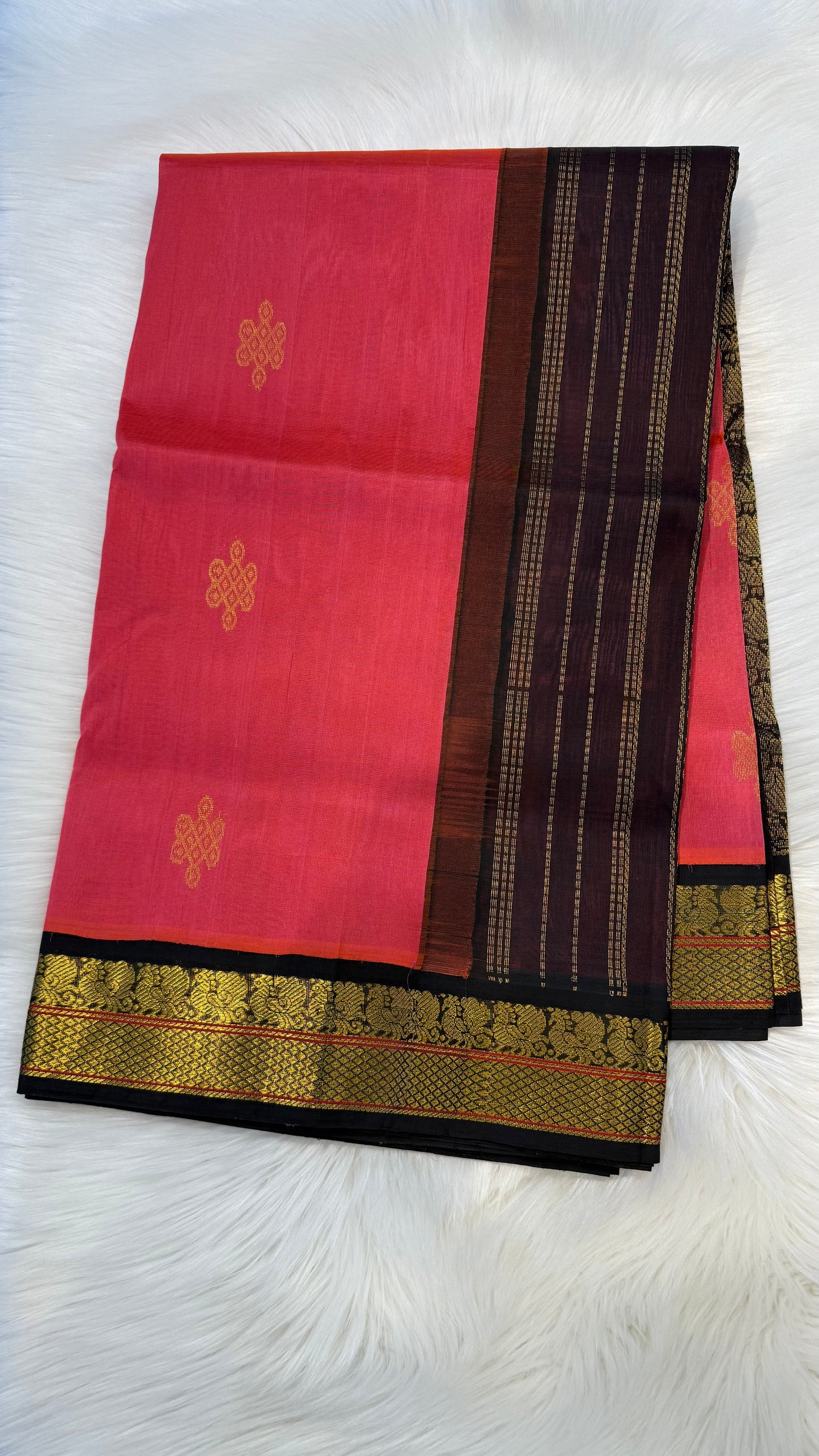KANAKAMBARAM WITH CONTRAST DARK BROWN KANCHIPURAM SILK COTTON (KSC11)