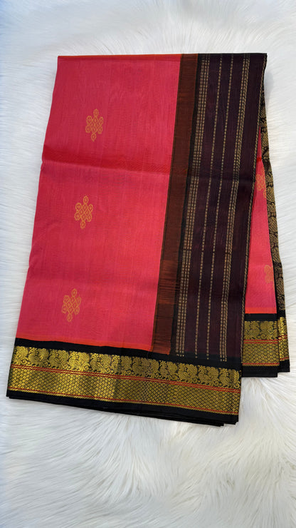 KANAKAMBARAM WITH CONTRAST DARK BROWN KANCHIPURAM SILK COTTON (KSC11)