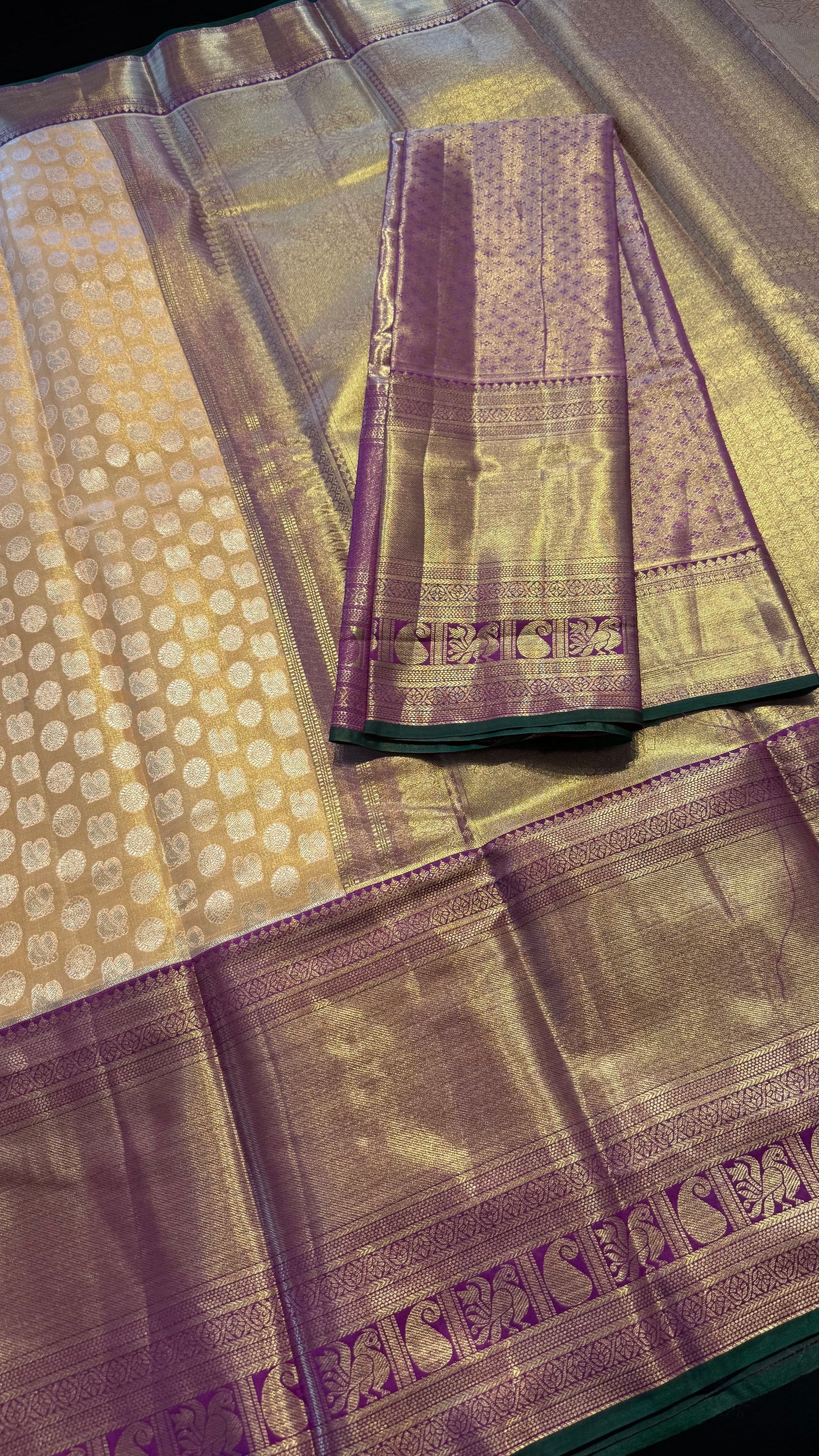 PEACH WITH CONTRAST PURPLE SEMI SILK KANCHIPURAM SILK SAREE (SSKS66)