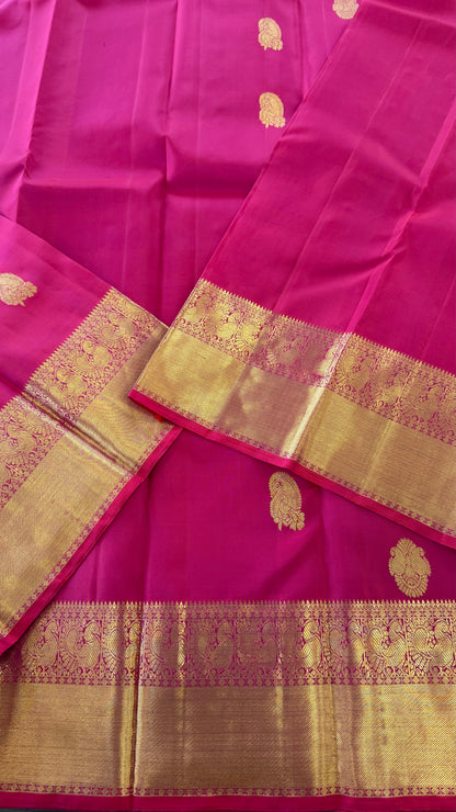 DUAL TONE RANI PINK PURE KANICHIPURAM HANDLOOM SILK SAREE (KSS143)