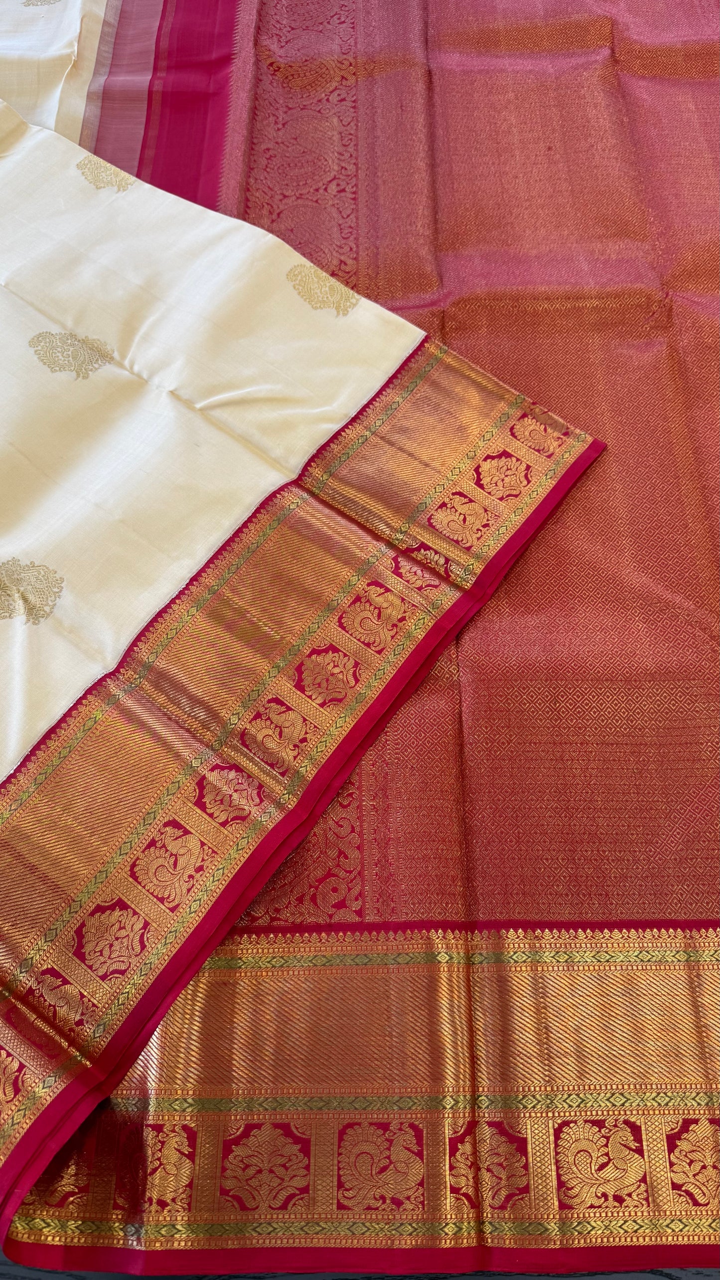 GOLD CONTRAST RED BORDER GOLD ZARI HANDLOOM KANICHIPURAM SILK SAREE (KSS75)