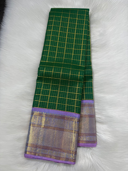 EMERALD GREEN CONTRAST WITH UNICORN PURE KANCHIPURAM HANDLOOM SILK SAREE(KSS625)