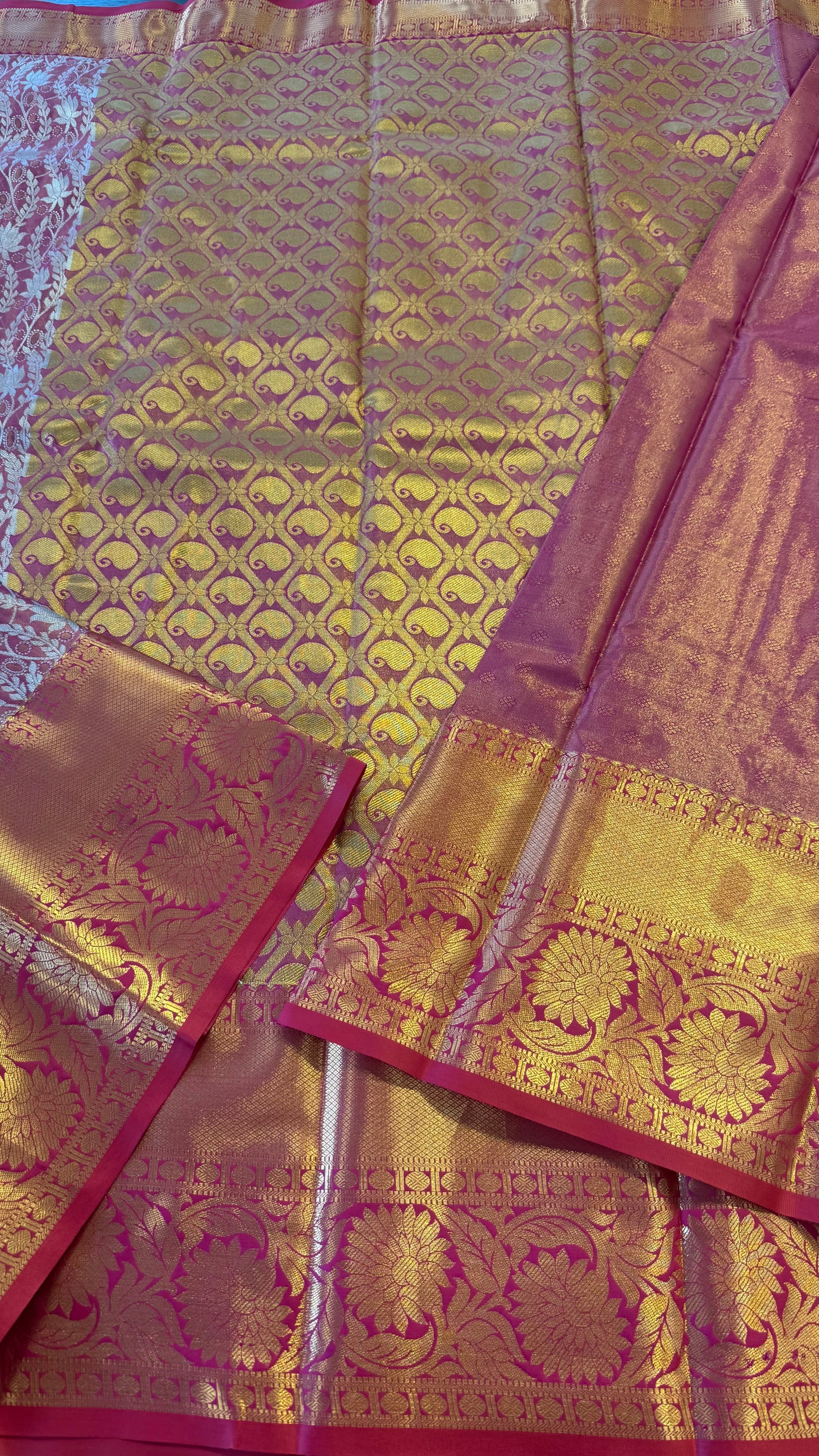 DUAL TONE RUST PINK SEMI SILK KANICHIPURAM SILK SAREE (SSKS05)
