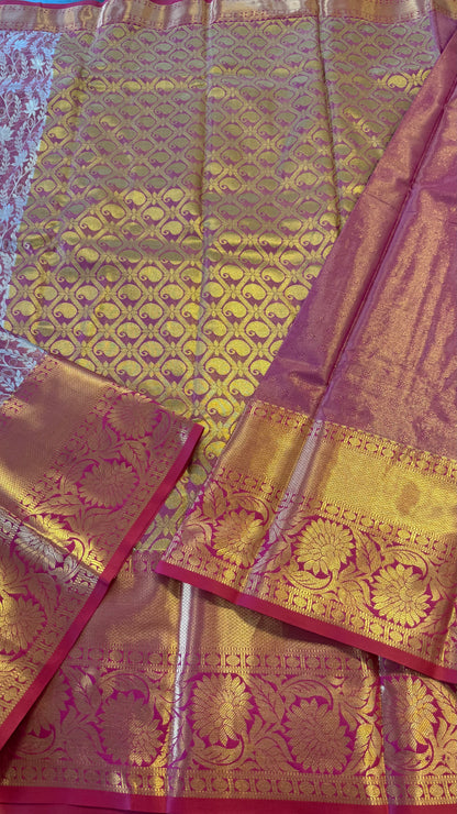 DUAL TONE RUST PINK SEMI SILK KANICHIPURAM SILK SAREE (SSKS05)