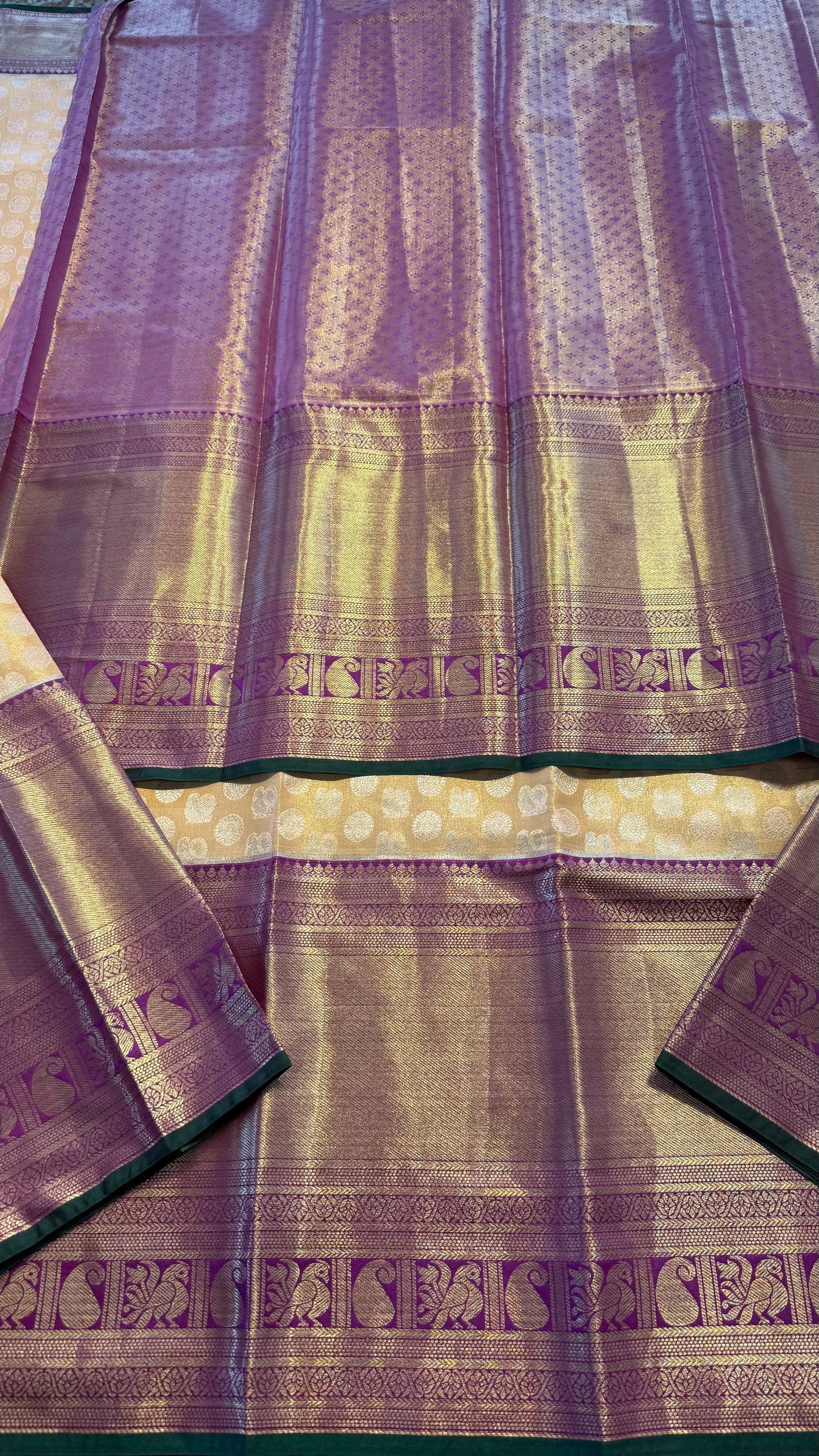 PEACH WITH CONTRAST PURPLE SEMI SILK KANCHIPURAM SILK SAREE (SSKS66)