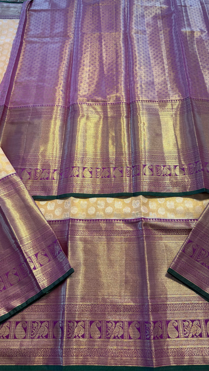 PEACH WITH CONTRAST PURPLE SEMI SILK KANCHIPURAM SILK SAREE (SSKS66)