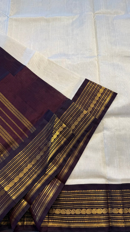 CREAM WITH COFFEE BROWN HANDLOOM KANCHIPURAM SILK COTTON (KSC102)