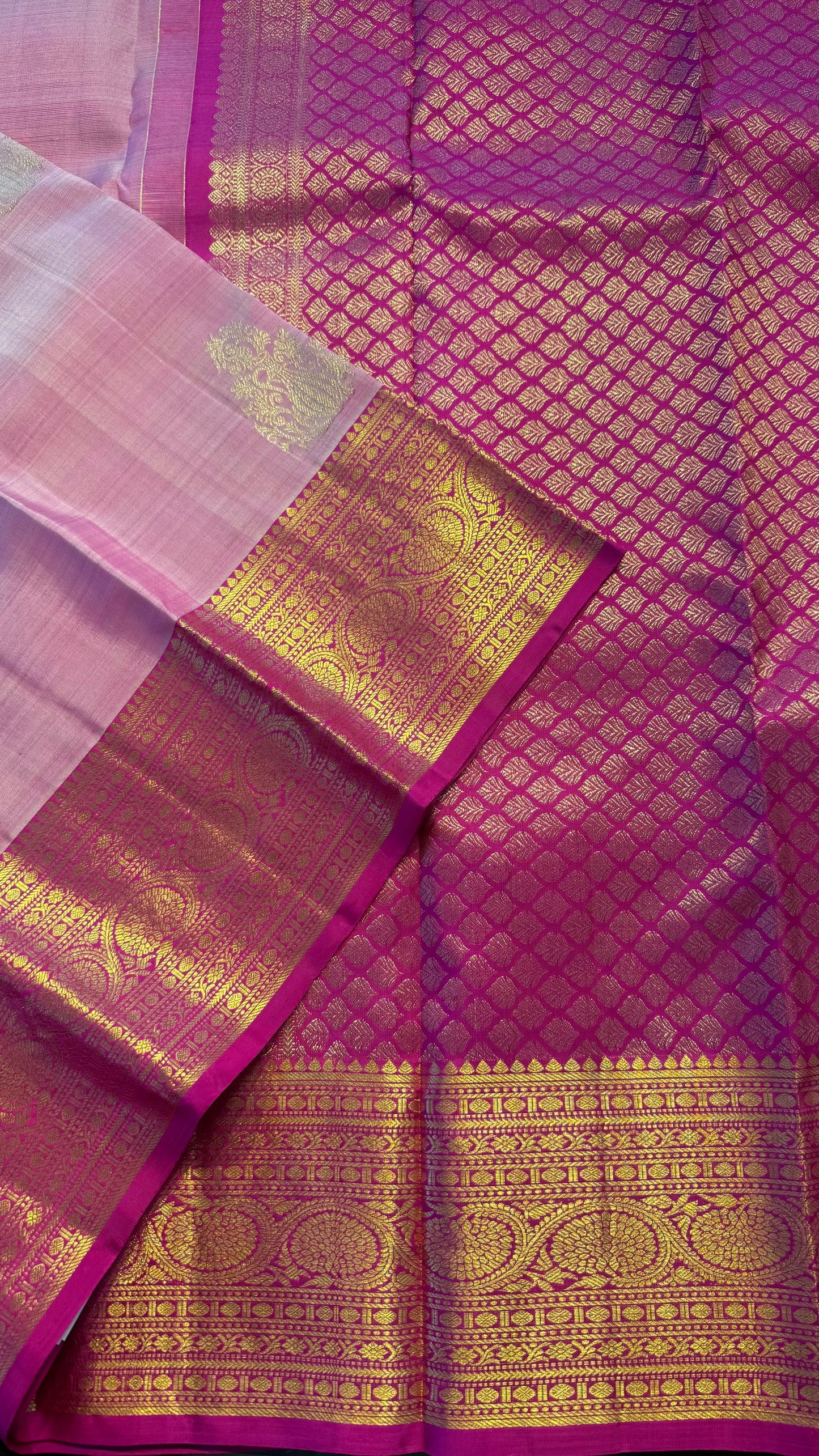 DUAL TONE PINK AND HOT PINK GOLD ZARI HANDLOOM KANCHIPURAM SILK SAREE (KSS404)