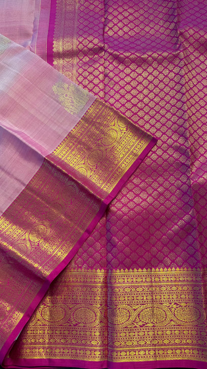 DUAL TONE PINK AND HOT PINK GOLD ZARI HANDLOOM KANCHIPURAM SILK SAREE (KSS404)