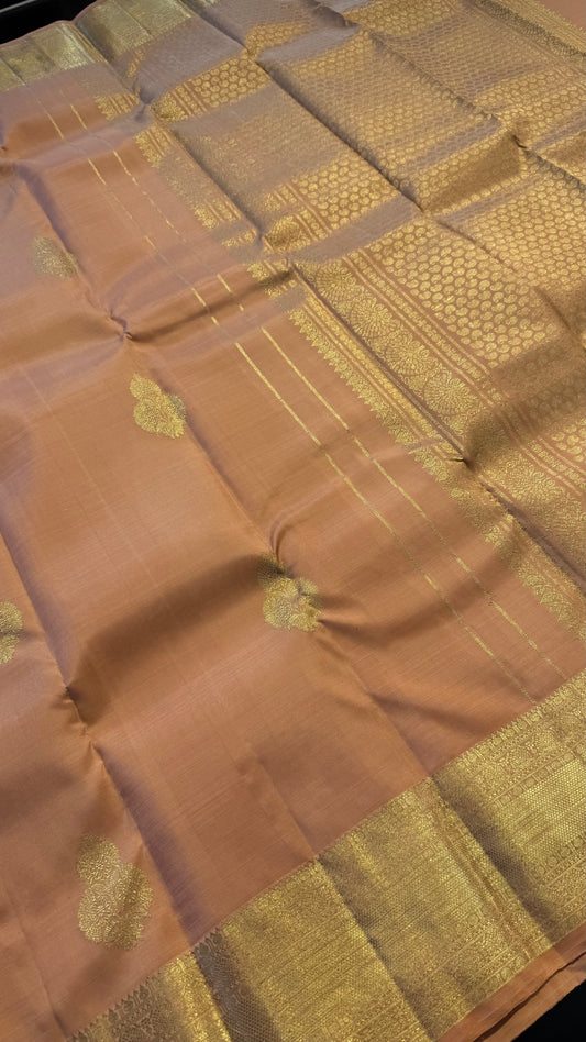 PALE PINK GOLD ZARI HANDLOOM KANCHIPURAM SILK SAREE (KSS351)