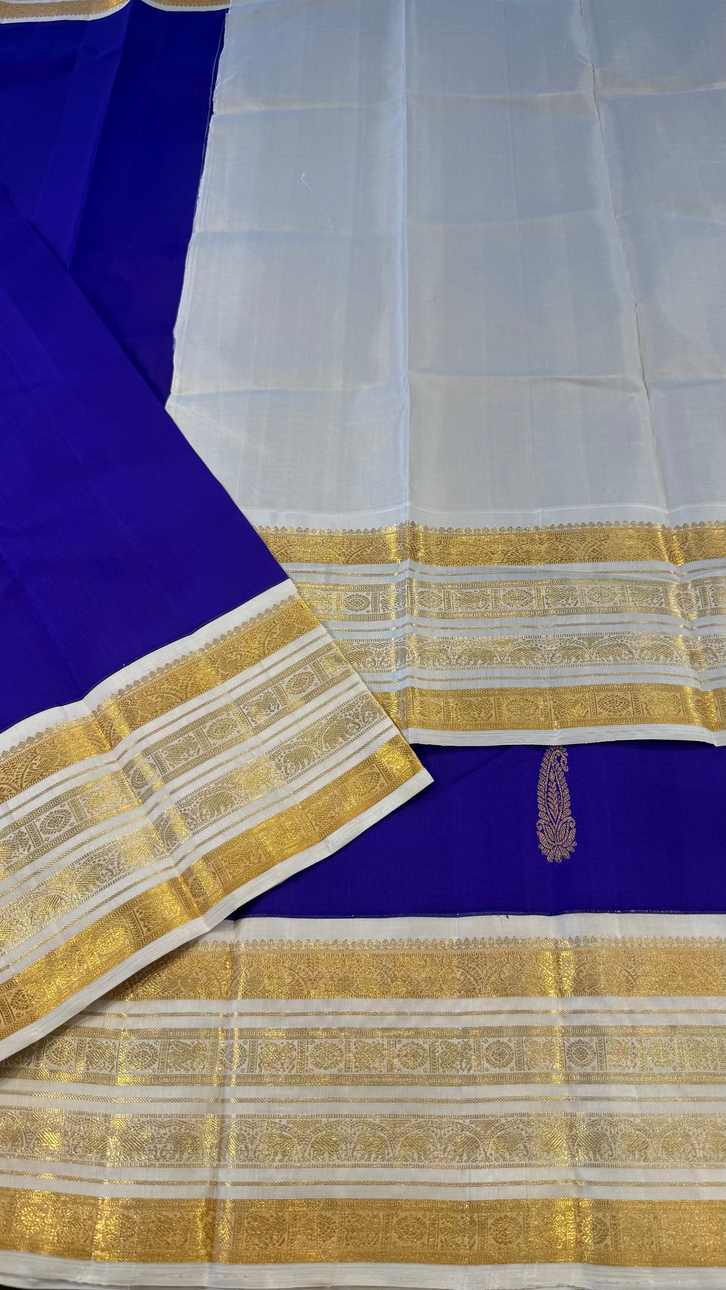 PURPLE WITH CREAM WHITE GOLD ZARI HANDLOOM KANCHIPURAM SILK SAREE (KSS461)