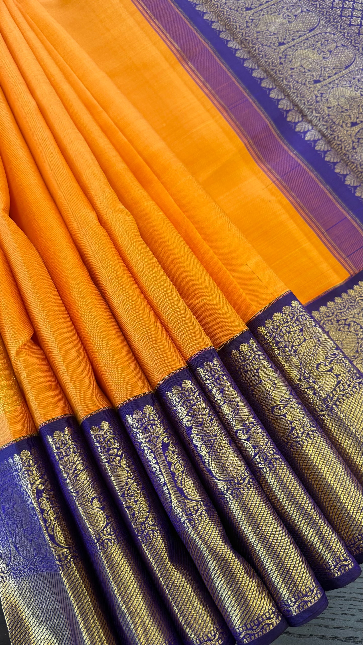 TRADITIONAL MAMBALAM CONTRAST PURPLE GOLD ZARI HANDLOOM KANICHIPURAM SILK SAREE (KSS47)