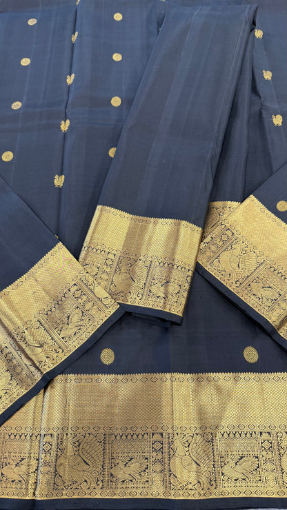 BLACK GOLD ZARI HANDLOOM KANICHIPURAM SILK SAREE (KSS183)