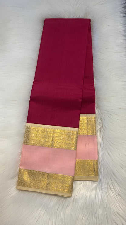 DARK PINK WITH CONTRAST GOLD PINK GOLD ZARI HANDLOOM KANICHIPURAM SILK SAREE (KSS269)