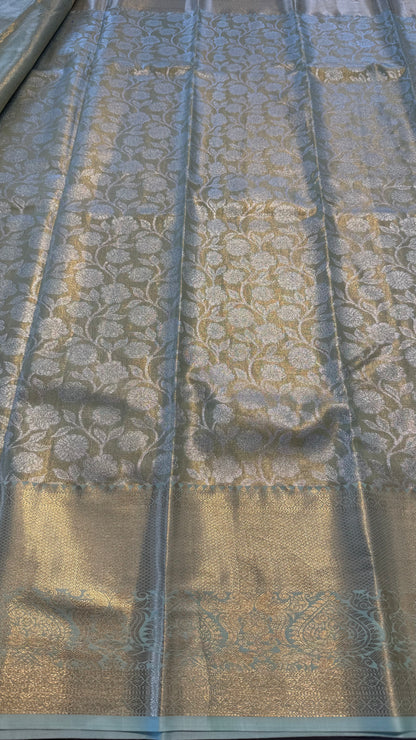 TURQUOISE SEMI SILK KANICHIPURAM SILK SAREE (SSKS25)