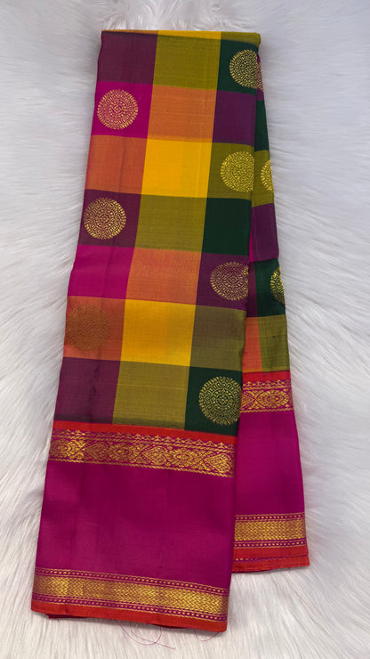 PAALUM PAZHAM KATTAM WITH CONTRAST PINK HANDLOOM KANCHIPURAM SILK SAREE (KSS290)